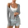 imageSHENHE Womens Ribbed Knit Button Down V Neck Lightweight Cropped Cardigan SweaterMedium Grey