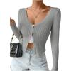 imageSHENHE Womens Ribbed Knit Button Down V Neck Lightweight Cropped Cardigan SweaterMedium Grey