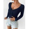 imageSHENHE Womens Ribbed Knit Button Down V Neck Lightweight Cropped Cardigan SweaterNavy Blue