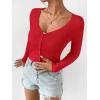 imageSHENHE Womens Ribbed Knit Button Down V Neck Lightweight Cropped Cardigan SweaterRed