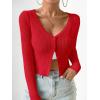 imageSHENHE Womens Ribbed Knit Button Down V Neck Lightweight Cropped Cardigan SweaterRed