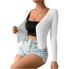 imageSHENHE Womens Ribbed Knit Button Down V Neck Lightweight Cropped Cardigan SweaterWhite