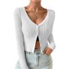 imageSHENHE Womens Ribbed Knit Button Down V Neck Lightweight Cropped Cardigan SweaterWhite