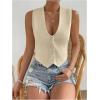 imageSHENHE Womens V Neck Sleeveless Button Down Crop Vest Top Blazer Coat Office SuitBeige