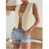 imageSHENHE Womens V Neck Sleeveless Button Down Crop Vest Top Blazer Coat Office SuitBeige
