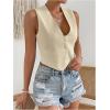 imageSHENHE Womens V Neck Sleeveless Button Down Crop Vest Top Blazer Coat Office SuitBeige