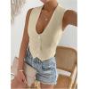 imageSHENHE Womens V Neck Sleeveless Button Down Crop Vest Top Blazer Coat Office SuitBeige