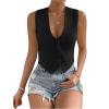 imageSHENHE Womens V Neck Sleeveless Button Down Crop Vest Top Blazer Coat Office SuitBlack