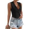 imageSHENHE Womens V Neck Sleeveless Button Down Crop Vest Top Blazer Coat Office SuitBlack