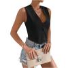 imageSHENHE Womens V Neck Sleeveless Button Down Crop Vest Top Blazer Coat Office SuitBlack