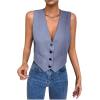 imageSHENHE Womens V Neck Sleeveless Button Down Crop Vest Top Blazer Coat Office SuitBlue