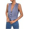 imageSHENHE Womens V Neck Sleeveless Button Down Crop Vest Top Blazer Coat Office SuitBlue