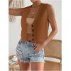 imageSHENHE Womens V Neck Sleeveless Button Down Crop Vest Top Blazer Coat Office SuitBrown