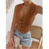 imageSHENHE Womens V Neck Sleeveless Button Down Crop Vest Top Blazer Coat Office SuitBrown
