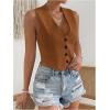 imageSHENHE Womens V Neck Sleeveless Button Down Crop Vest Top Blazer Coat Office SuitBrown