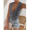 imageSHENHE Womens V Neck Sleeveless Button Down Crop Vest Top Blazer Coat Office SuitDark Grey