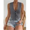 imageSHENHE Womens V Neck Sleeveless Button Down Crop Vest Top Blazer Coat Office SuitDark Grey