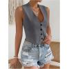 imageSHENHE Womens V Neck Sleeveless Button Down Crop Vest Top Blazer Coat Office SuitDark Grey