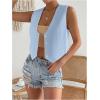 imageSHENHE Womens V Neck Sleeveless Button Down Crop Vest Top Blazer Coat Office SuitLight Blue