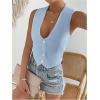 imageSHENHE Womens V Neck Sleeveless Button Down Crop Vest Top Blazer Coat Office SuitLight Blue