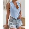 imageSHENHE Womens V Neck Sleeveless Button Down Crop Vest Top Blazer Coat Office SuitLight Blue