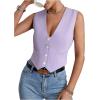imageSHENHE Womens V Neck Sleeveless Button Down Crop Vest Top Blazer Coat Office SuitMauve Purple