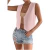 imageSHENHE Womens V Neck Sleeveless Button Down Crop Vest Top Blazer Coat Office SuitPink