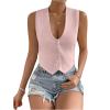 imageSHENHE Womens V Neck Sleeveless Button Down Crop Vest Top Blazer Coat Office SuitPink