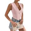 imageSHENHE Womens V Neck Sleeveless Button Down Crop Vest Top Blazer Coat Office SuitPink