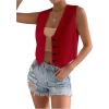 imageSHENHE Womens V Neck Sleeveless Button Down Crop Vest Top Blazer Coat Office SuitRed