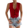 imageSHENHE Womens V Neck Sleeveless Button Down Crop Vest Top Blazer Coat Office SuitRed