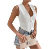 imageSHENHE Womens V Neck Sleeveless Button Down Crop Vest Top Blazer Coat Office SuitWhite