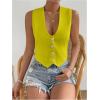 imageSHENHE Womens V Neck Sleeveless Button Down Crop Vest Top Blazer Coat Office SuitYellow