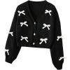 imageSHENHE Girls Bow Button Down Knitted Cardigan V Neck Loose Cute Crop Sweater OutwearBlack