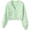 imageSHENHE Girls Bow Button Down Knitted Cardigan V Neck Loose Cute Crop Sweater OutwearGreen