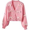 imageSHENHE Girls Bow Button Down Knitted Cardigan V Neck Loose Cute Crop Sweater OutwearPink