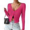 imageSHENHE Womens Ribbed Knit Button Down V Neck Lightweight Cropped Cardigan SweaterHot Pink