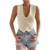 imageSHENHE Womens V Neck Sleeveless Button Down Crop Vest Top Blazer Coat Office SuitBeige