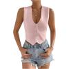 imageSHENHE Womens V Neck Sleeveless Button Down Crop Vest Top Blazer Coat Office SuitPink