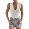 imageSHENHE Womens V Neck Sleeveless Button Down Crop Vest Top Blazer Coat Office SuitWhite