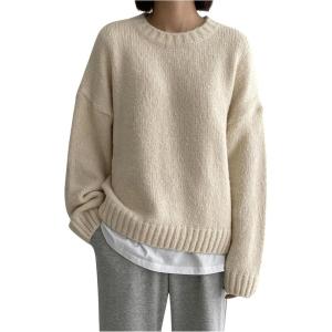 imageSHENHE Womens Oversized Crew Neck Long Sleeve Soft Casual Loose Sweater PulloverApricot