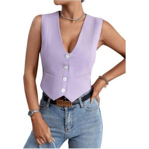 imageSHENHE Womens V Neck Sleeveless Button Down Crop Vest Top Blazer Coat Office SuitMauve Purple
