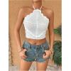 imageSHENHE Womens Hollow Out Knitted Crochet Halter Top Backless Scalloped Boho Crop TopWhite