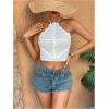 imageSHENHE Womens Hollow Out Knitted Crochet Halter Top Backless Scalloped Boho Crop TopWhite