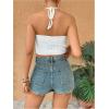 imageSHENHE Womens Hollow Out Knitted Crochet Halter Top Backless Scalloped Boho Crop TopWhite