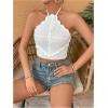 imageSHENHE Womens Hollow Out Knitted Crochet Halter Top Backless Scalloped Boho Crop TopWhite
