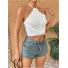 imageSHENHE Womens Hollow Out Knitted Crochet Halter Top Backless Scalloped Boho Crop TopWhite