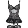 imageSHENHE Womens Lace Up Bowknot Ruffle Lace Corset Top with Thong Lingerie Garter SetMutilcolor Black