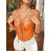 imageSHENHE Womens Sexy Lace Up Corset Top Floral Embroidered Tie Front Square Neck Cropped BusiterOrange