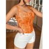 imageSHENHE Womens Sexy Lace Up Corset Top Floral Embroidered Tie Front Square Neck Cropped BusiterOrange